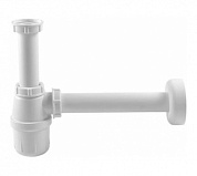 Сифон для раковины (пластик) с пристенной розеткой D=50 мм, 1 1/4 x 32, белый (подходит для смесителя с дон. клапаном)